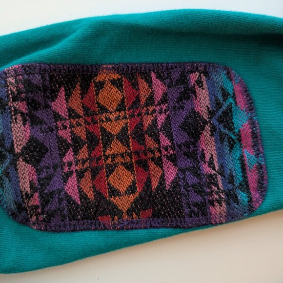 Deter Clothing Teal Pullover Sweatshirt S Aztec Patch Pocket Elbow patches - Picture 4 of 5